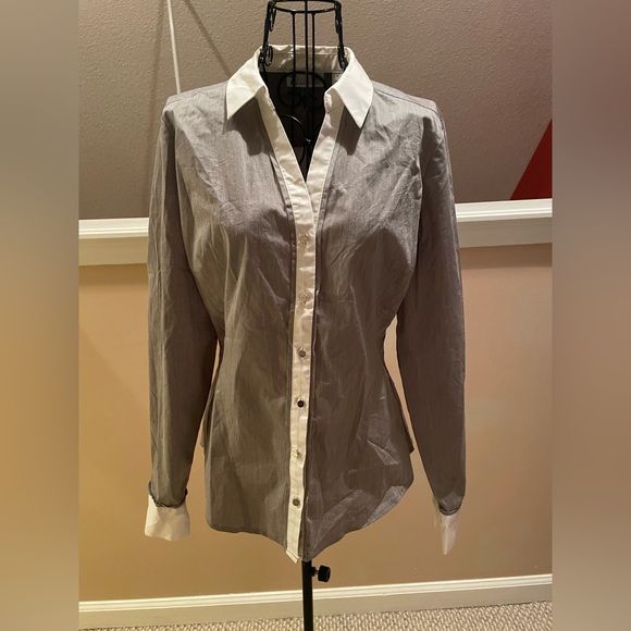 Grey and White Button Up Blouse - Picture 1 of 2